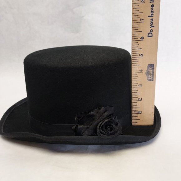 New York Hat Co Top Hat Women's M Wool Felt Classic Black Short Crown Flower Pin - Picture 14 of 16